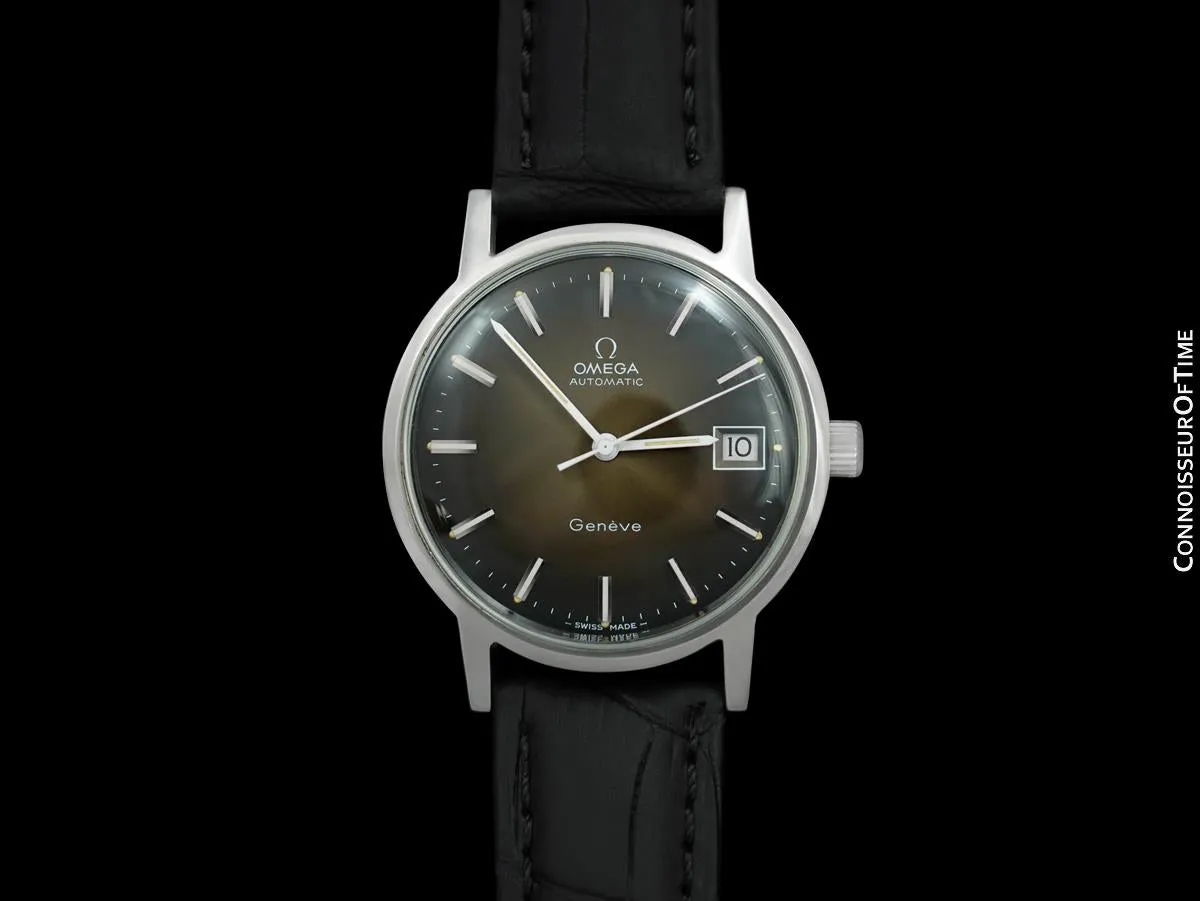 1975 Omega Geneve Vintage Mens Automatic Watch with Brown Vignette Dial - Stainless Steel