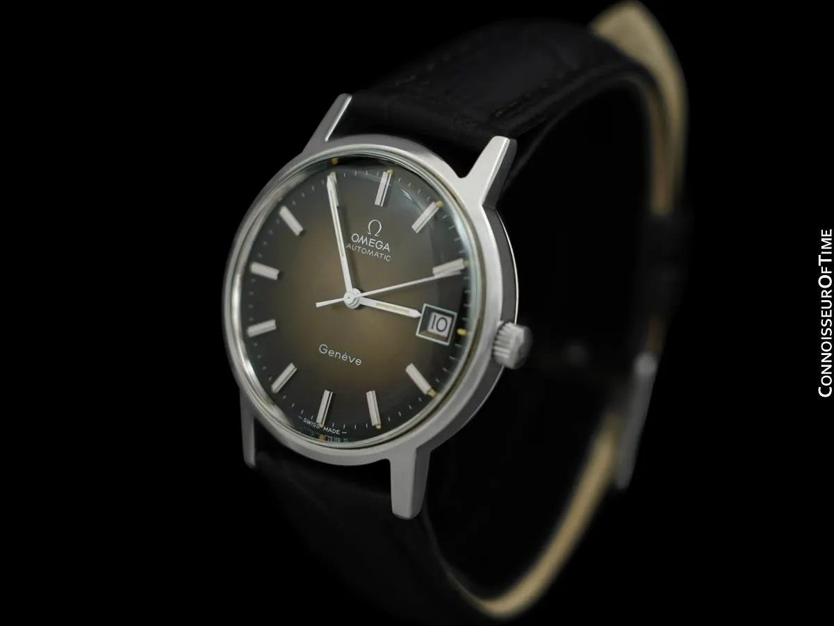 1975 Omega Geneve Vintage Mens Automatic Watch with Brown Vignette Dial - Stainless Steel