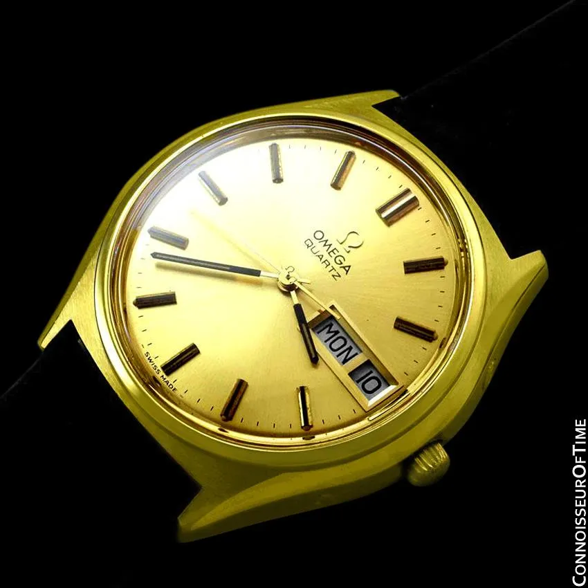 1976 Omega Vintage Mens Full Size Rare 1310 "Megaquartz" Watch - 18K Gold Plated & Stainless Steel