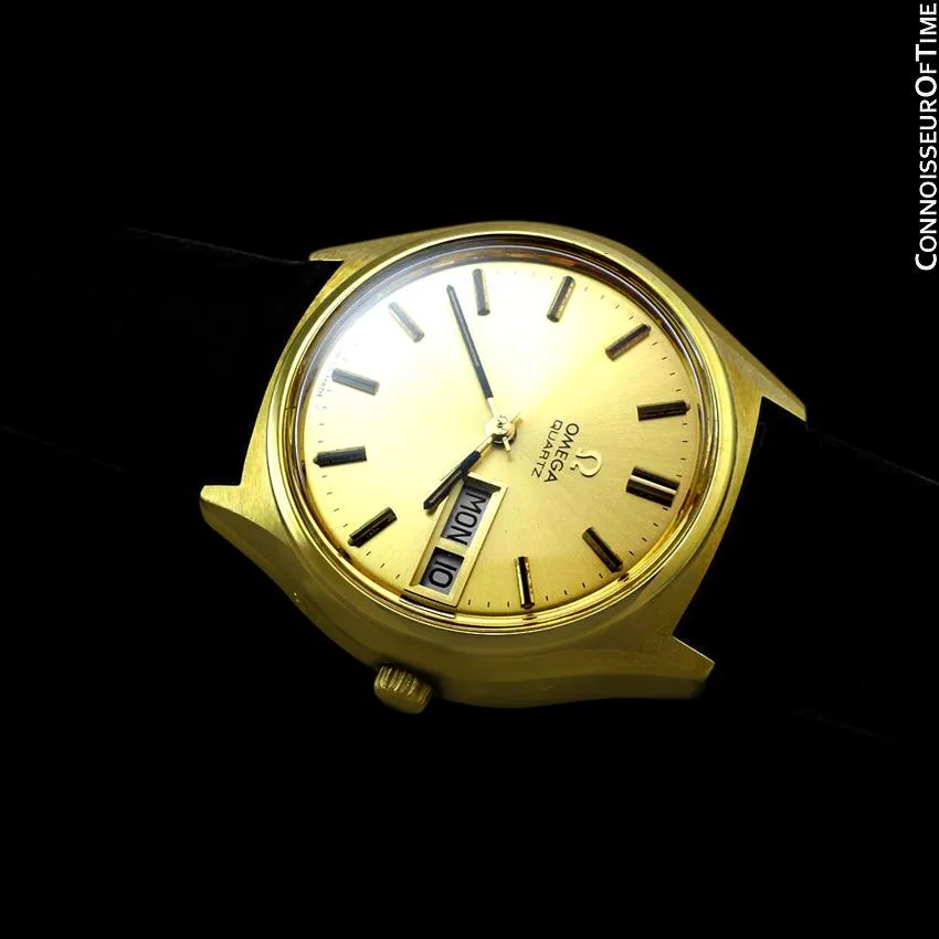 1976 Omega Vintage Mens Full Size Rare 1310 "Megaquartz" Watch - 18K Gold Plated & Stainless Steel