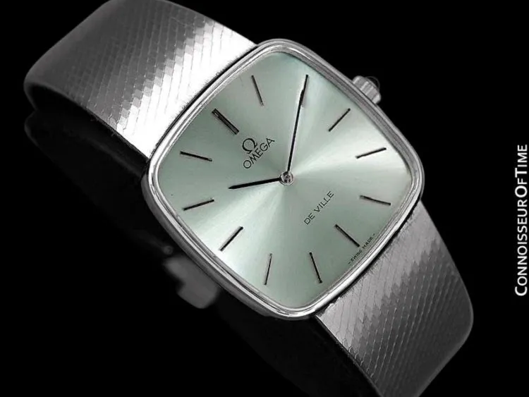 1978 Omega De Ville Vintage Mens Dress Watch with Light Tiffany Blue / Seafoam DIal - Stainless Steel