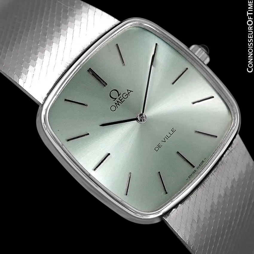 1978 Omega De Ville Vintage Mens Dress Watch with Light Tiffany Blue / Seafoam DIal - Stainless Steel