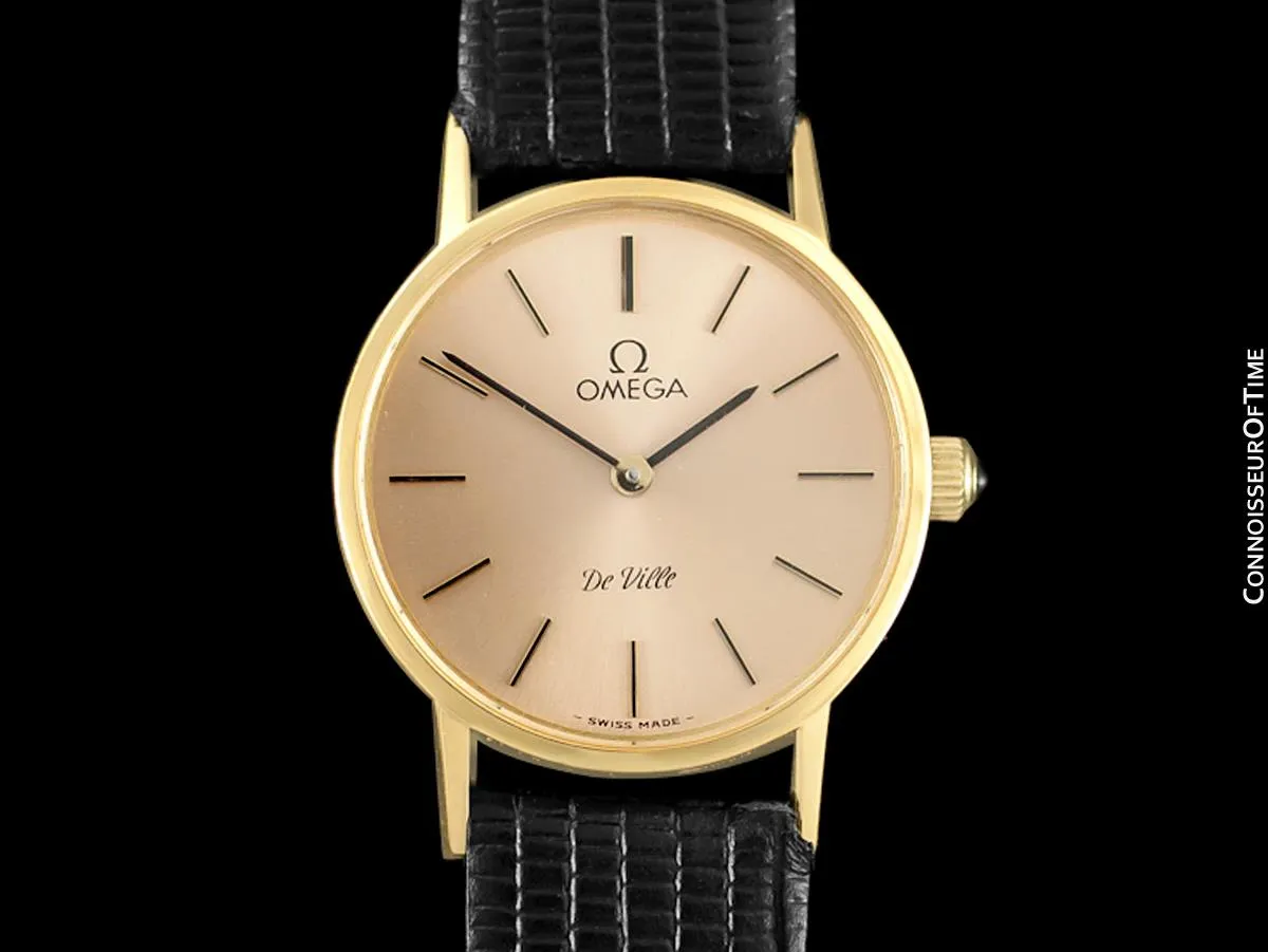 1979 Omega De Ville Vintage Ladies Dress Watch with Peach Dial - 18K Gold Plated & Stainless Steel