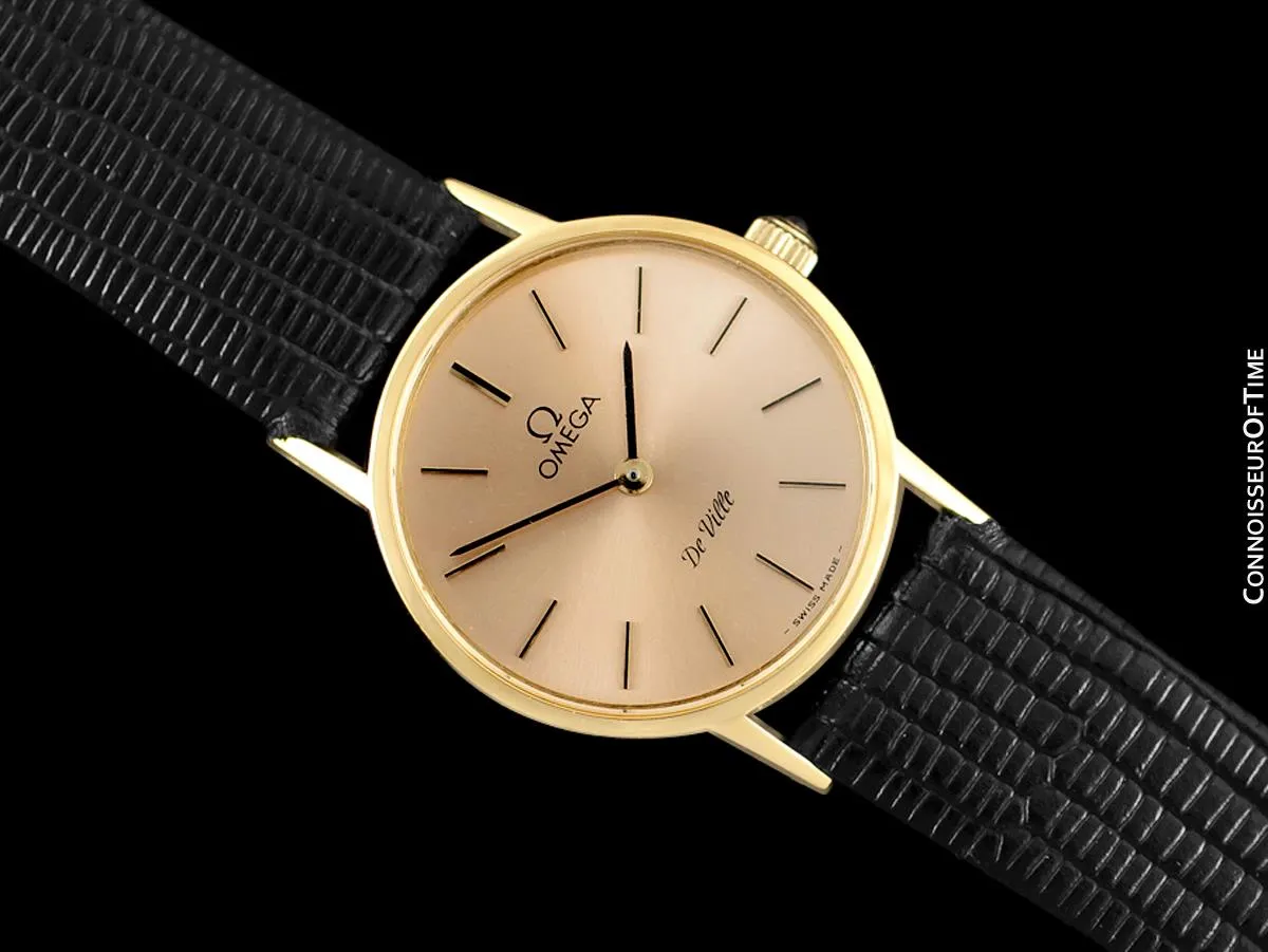 1979 Omega De Ville Vintage Ladies Dress Watch with Peach Dial - 18K Gold Plated & Stainless Steel