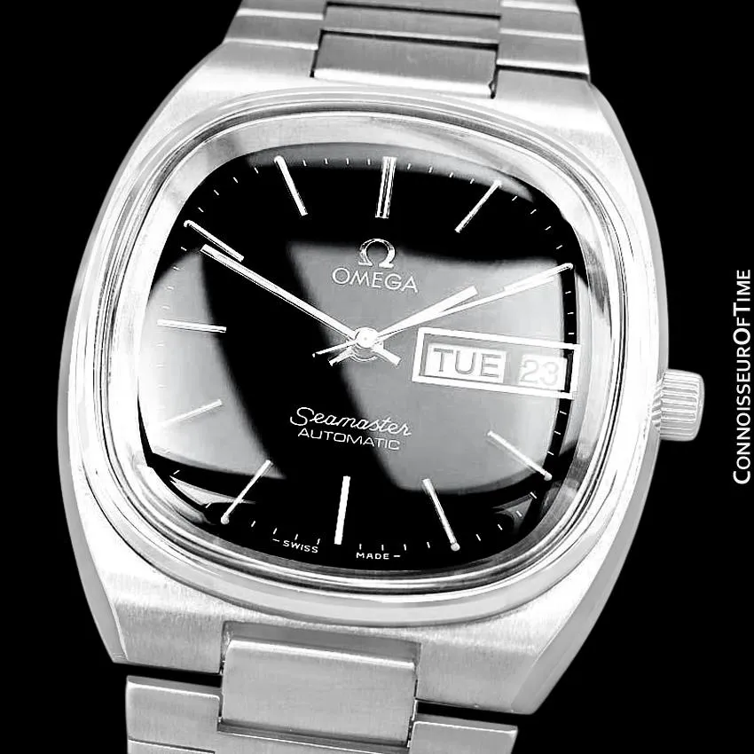 1980 Omega Seamaster Vintage Mens TV Watch, Automatic, Day Date - Stainless Steel