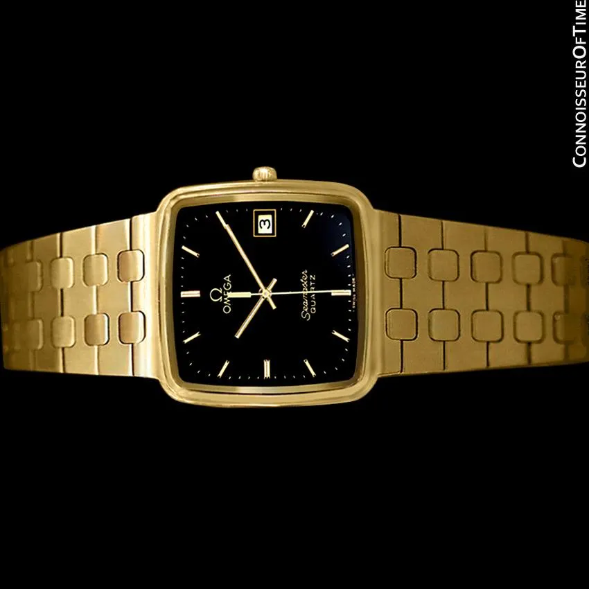 1980's Omega Seamaster Vintage Mens Midsize Retro Quartz Watch - 18K Gold Plated & Stainless Steel