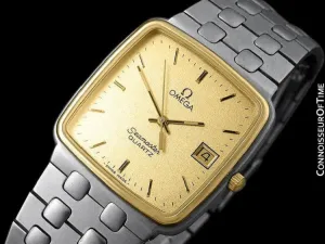 1980's Omega Seamaster Vintage Mens Midsize Retro Quartz Watch - 18K Gold Plated & Stainless Steel