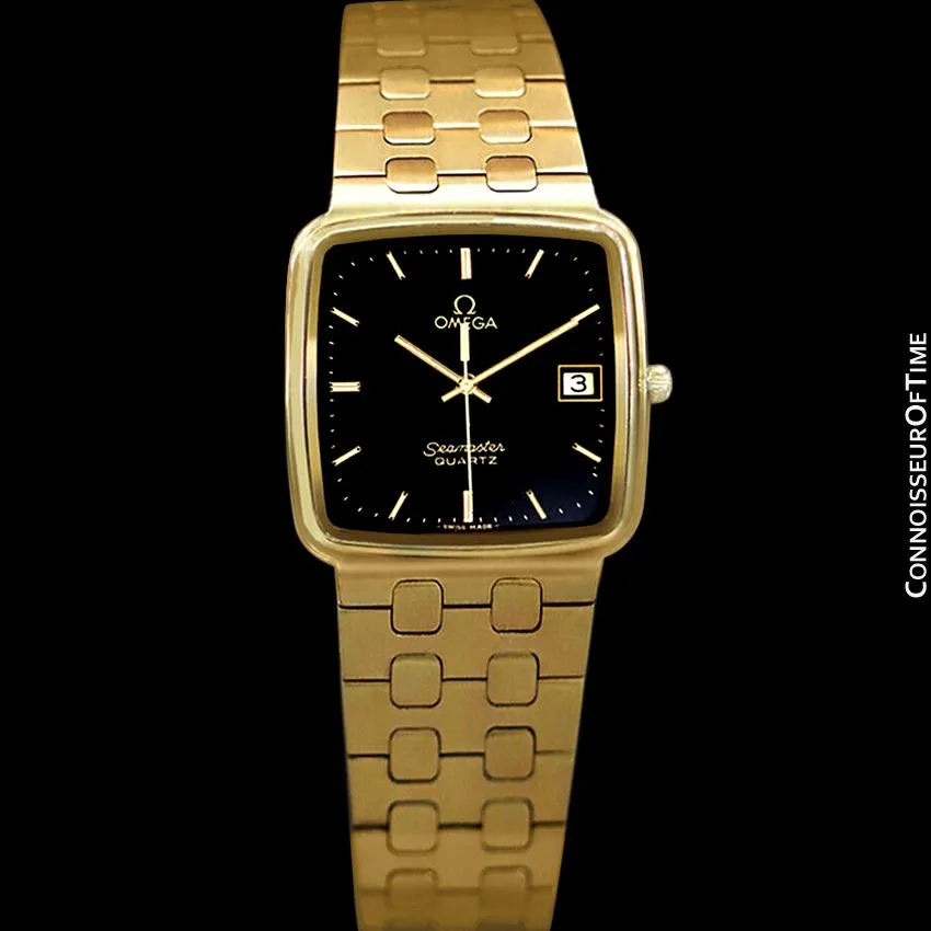 1980's Omega Seamaster Vintage Mens Midsize Retro Quartz Watch - 18K Gold Plated & Stainless Steel