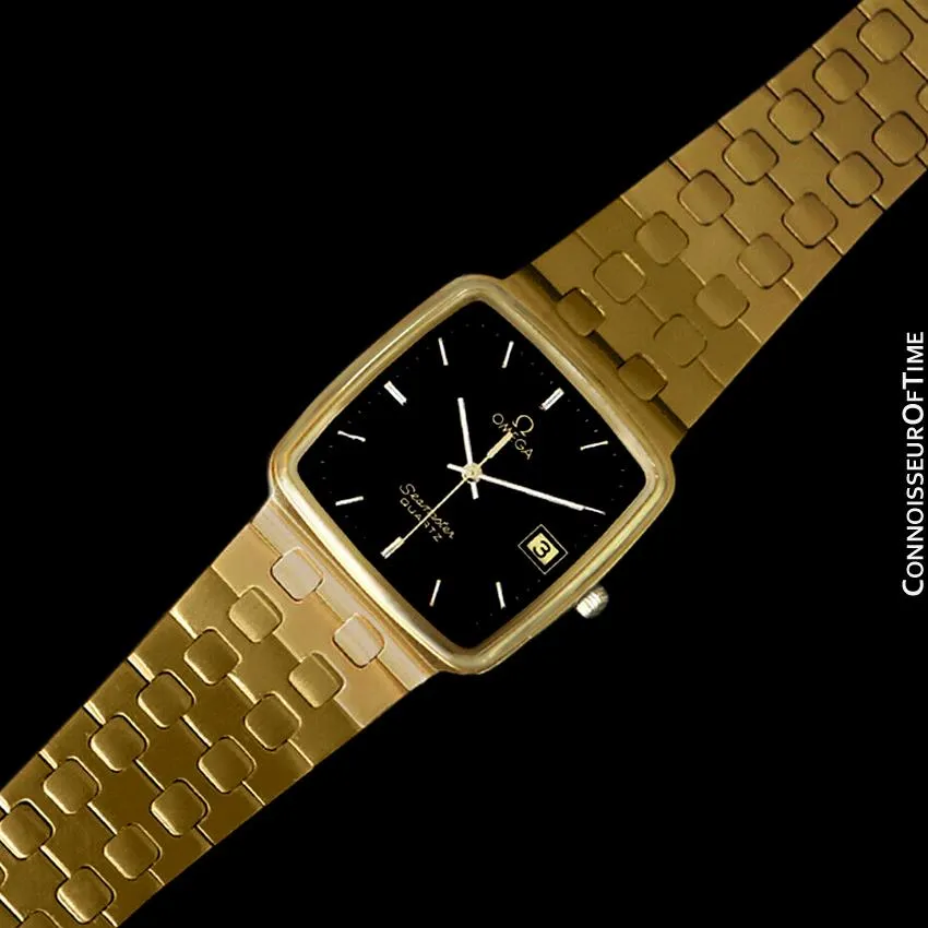 1980's Omega Seamaster Vintage Mens Midsize Retro Quartz Watch - 18K Gold Plated & Stainless Steel