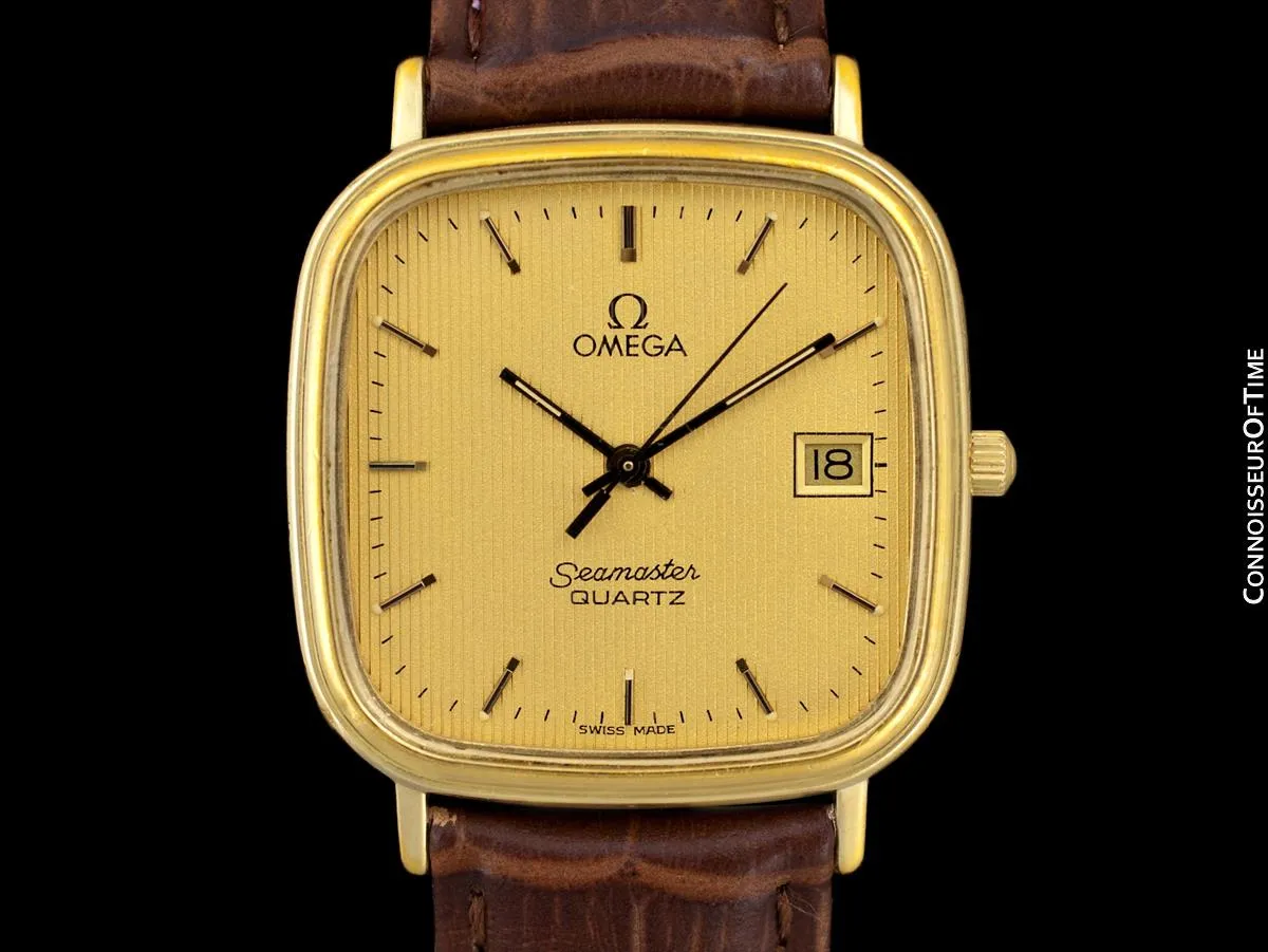 1980's Omega Seamaster Vintage Mens Quartz Watch with Date - 18K Gold Plated & Stainless Steel