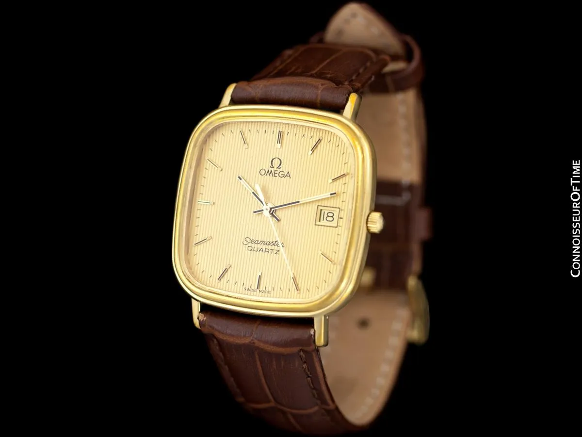 1980's Omega Seamaster Vintage Mens Quartz Watch with Date - 18K Gold Plated & Stainless Steel