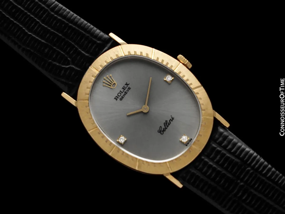 1981 Rolex Cellini Vintage Mens Handwound Ellipse Watch, Ref. 4056 - 18K Gold & Diamonds