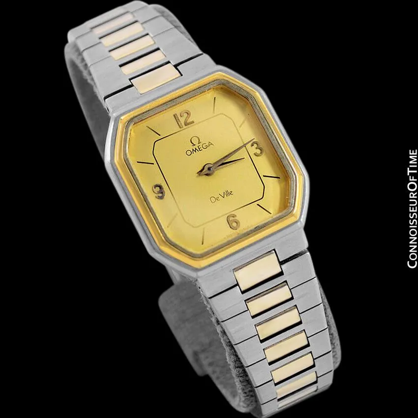 1982 Omega De Ville Vintage Ladies Dress Quartz Watch - 18K Gold Plated & Stainless Steel