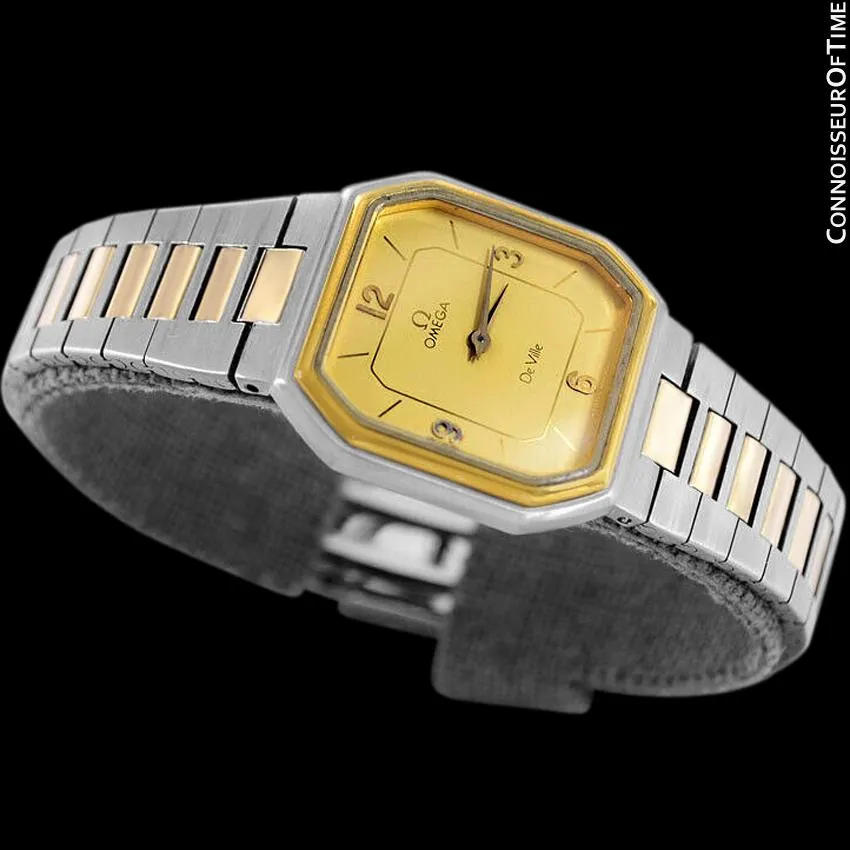 1982 Omega De Ville Vintage Ladies Dress Quartz Watch - 18K Gold Plated & Stainless Steel