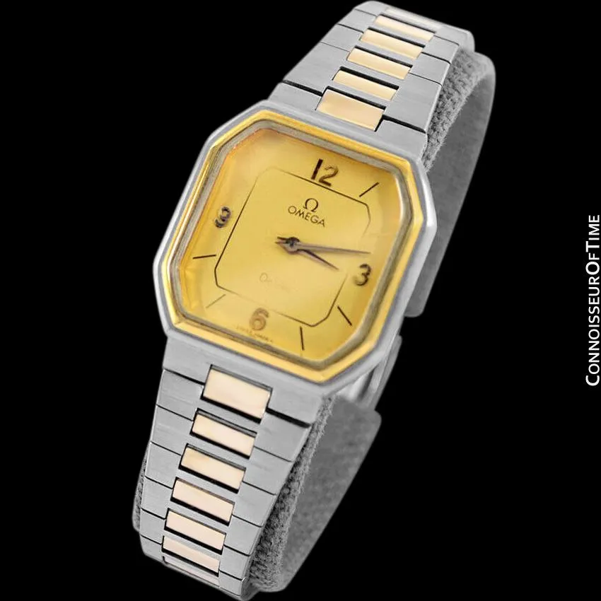 1982 Omega De Ville Vintage Ladies Dress Quartz Watch - 18K Gold Plated & Stainless Steel