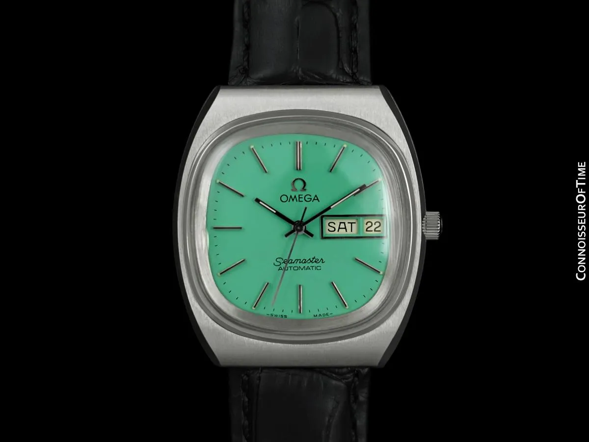 1982 Omega Seamaster Vintage Mens Automatic, Day Date Watch with Mint Green Dial -  Stainless Steel