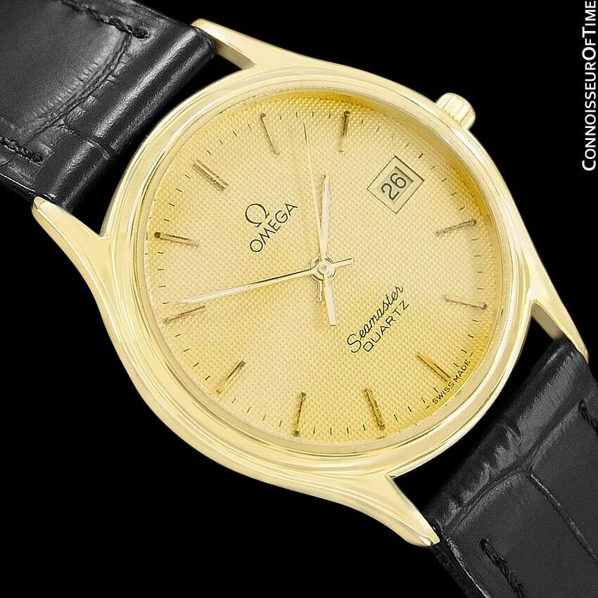 1984 Omega Seamastr Brest Vintage Mens Quartz Watch - 18K Gold Plated & Stainless Steel