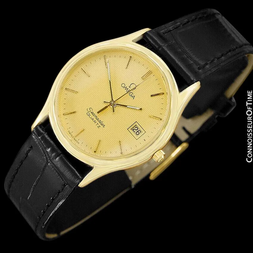 1984 Omega Seamastr Brest Vintage Mens Quartz Watch - 18K Gold Plated & Stainless Steel