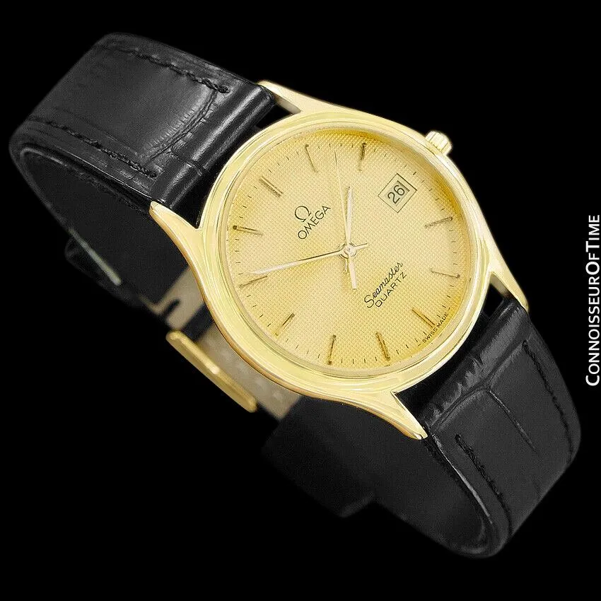 1984 Omega Seamastr Brest Vintage Mens Quartz Watch - 18K Gold Plated & Stainless Steel