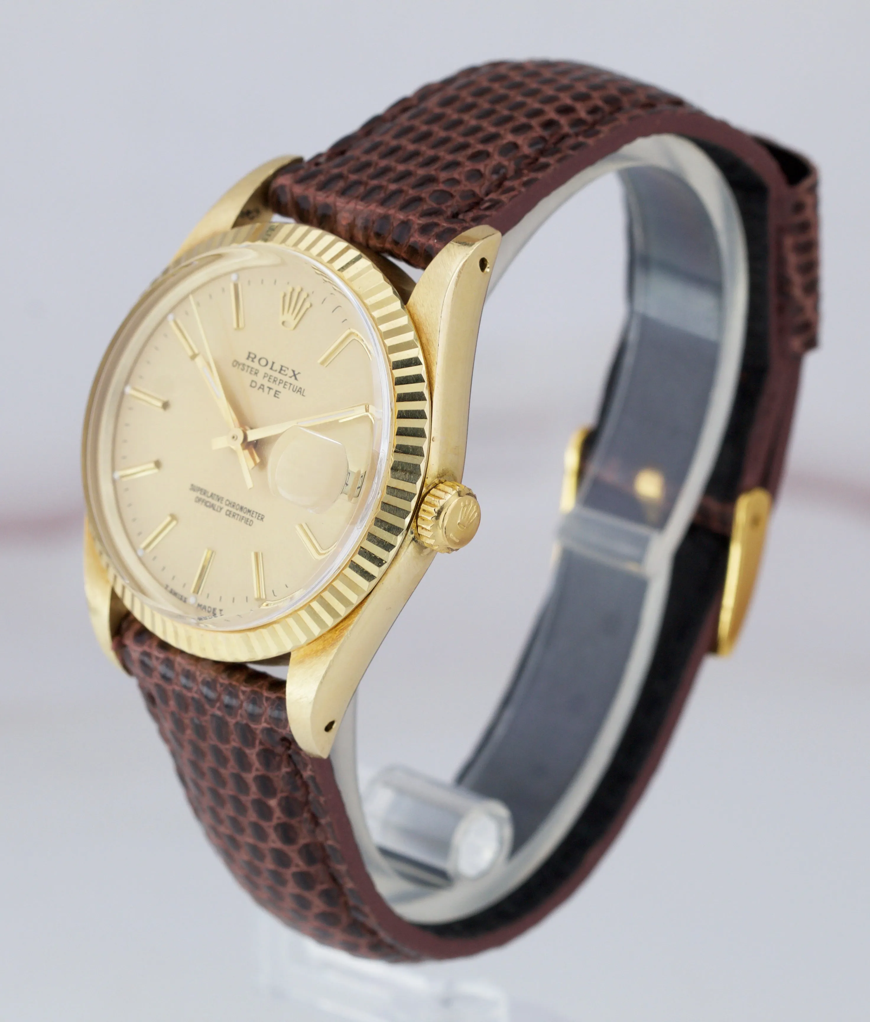 1988 UNPOLISHED Rolex Date 15037 14K Yellow Gold 34mm Champagne Dial Watch