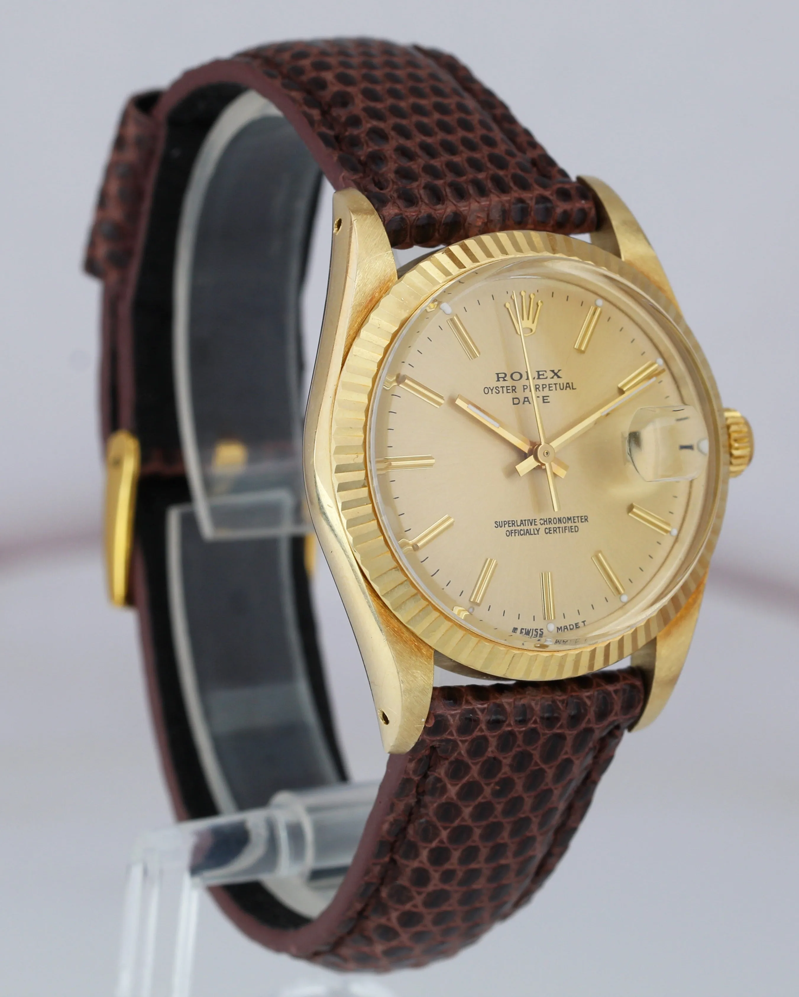 1988 UNPOLISHED Rolex Date 15037 14K Yellow Gold 34mm Champagne Dial Watch
