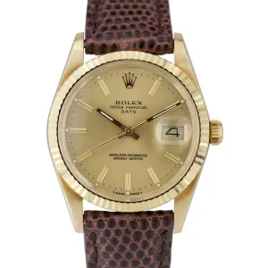 1988 UNPOLISHED Rolex Date 15037 14K Yellow Gold 34mm Champagne Dial Watch