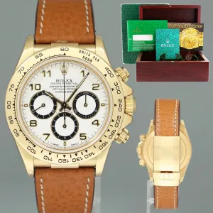 1991 MINT Rolex Daytona Zenith 16518 White Inverted 6 Chrono Leather Yellow Gold Watch
