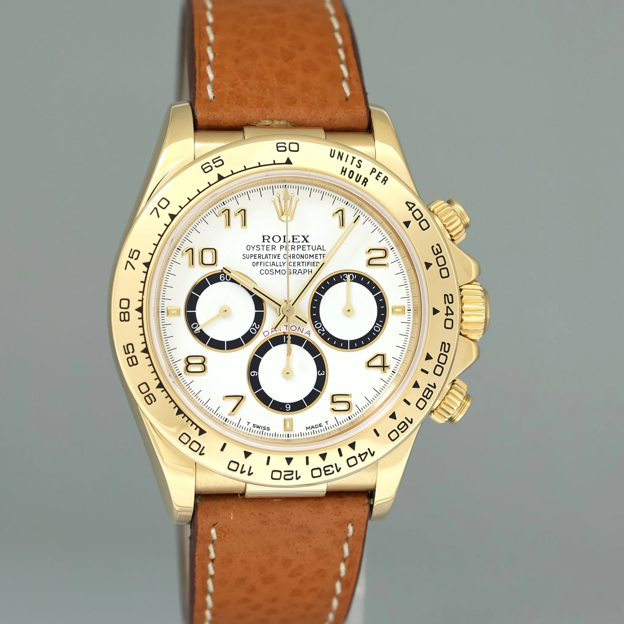 1991 MINT Rolex Daytona Zenith 16518 White Inverted 6 Chrono Leather Yellow Gold Watch