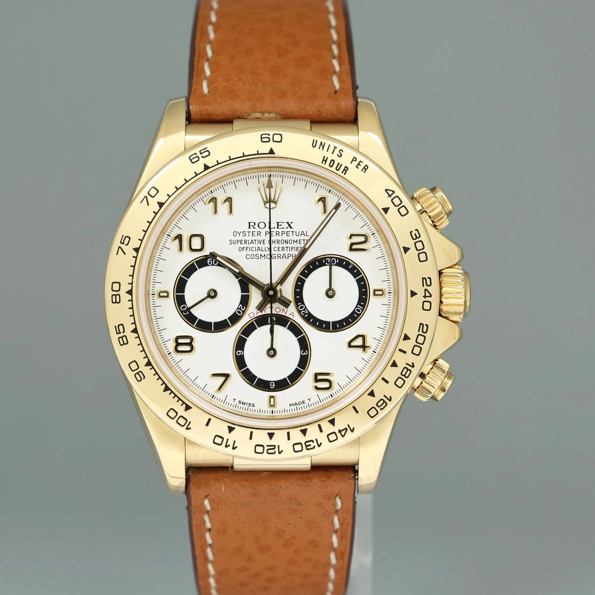 1991 MINT Rolex Daytona Zenith 16518 White Inverted 6 Chrono Leather Yellow Gold Watch