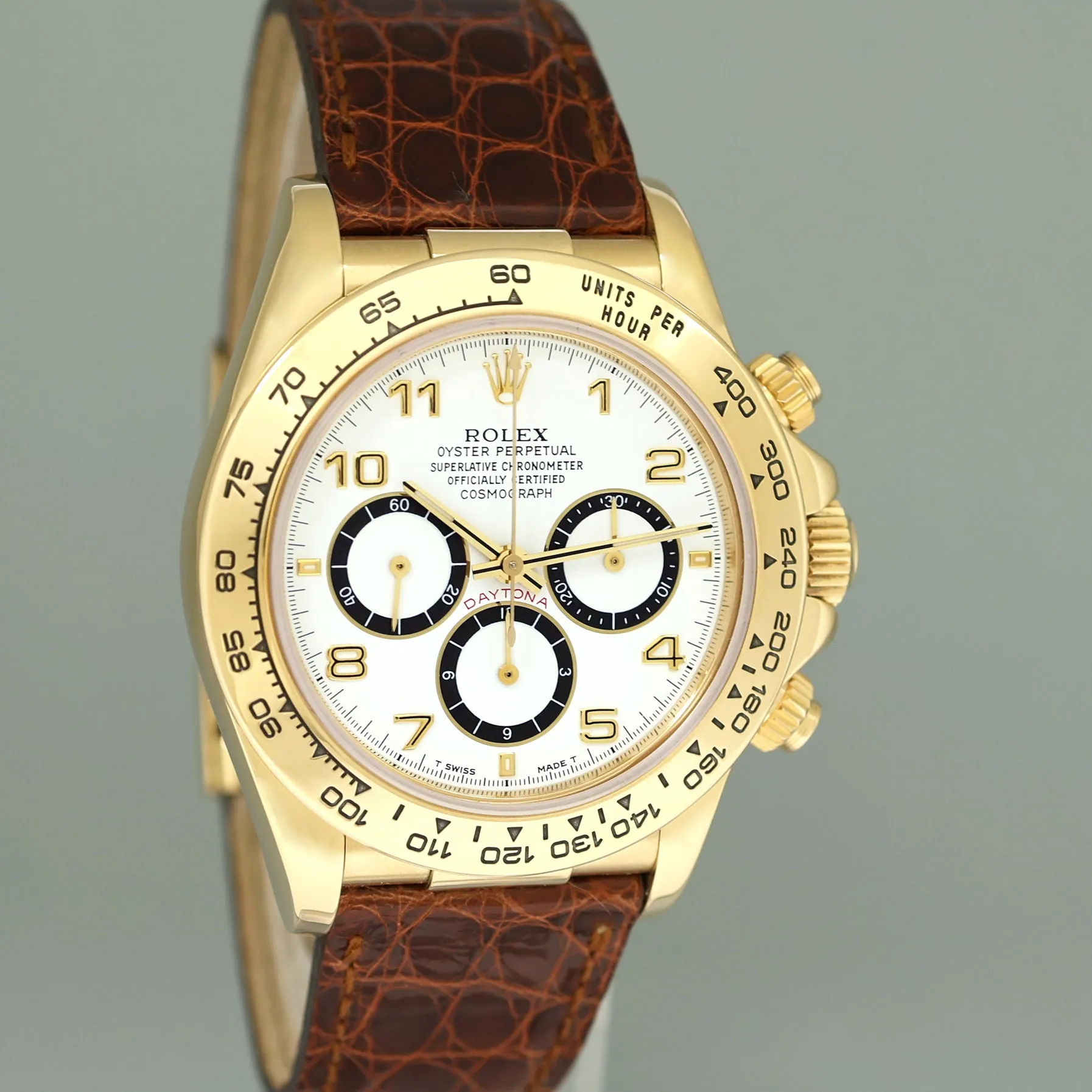 1995 PAPERS Rolex Daytona Zenith 16518 White Inverted 6 Dial Chrono Yellow Gold Watch