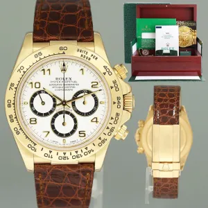 1995 PAPERS Rolex Daytona Zenith 16518 White Inverted 6 Dial Chrono Yellow Gold Watch