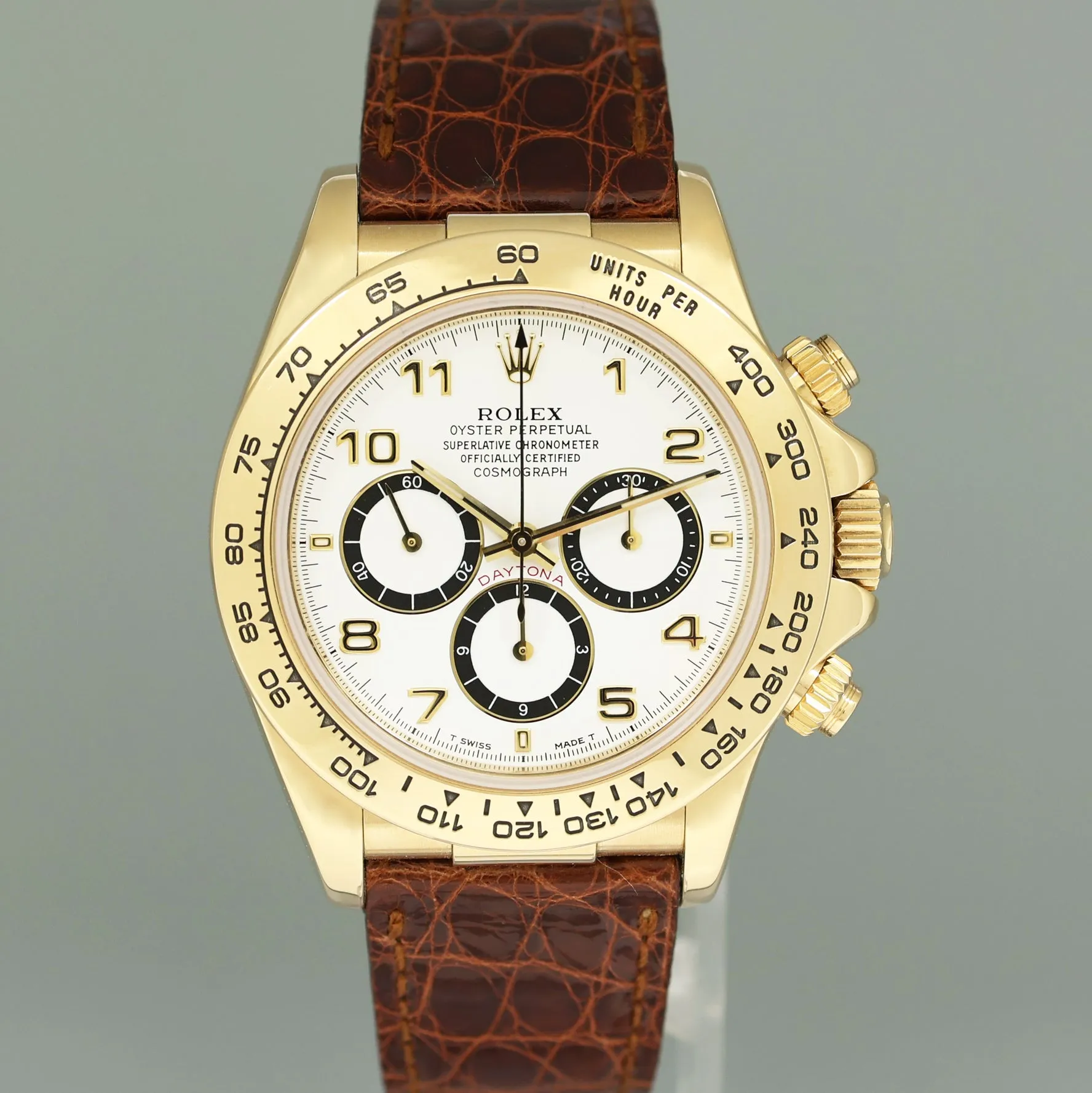 1995 PAPERS Rolex Daytona Zenith 16518 White Inverted 6 Dial Chrono Yellow Gold Watch