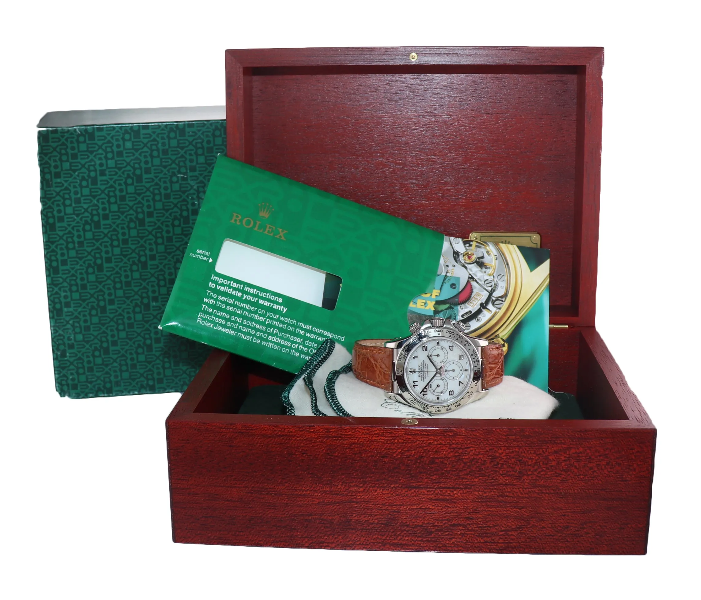 1998 Rolex Daytona Zenith 16519 White MOP Mother of Pearl White Gold Watch Box
