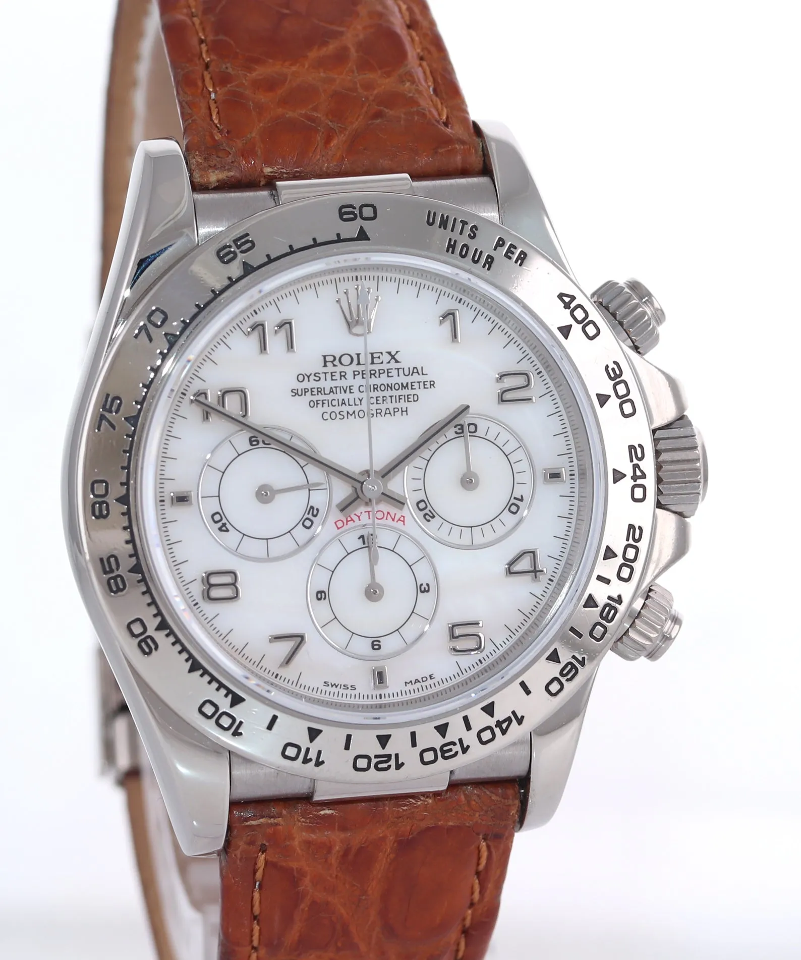 1998 Rolex Daytona Zenith 16519 White MOP Mother of Pearl White Gold Watch Box