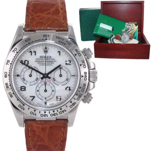 1998 Rolex Daytona Zenith 16519 White MOP Mother of Pearl White Gold Watch Box