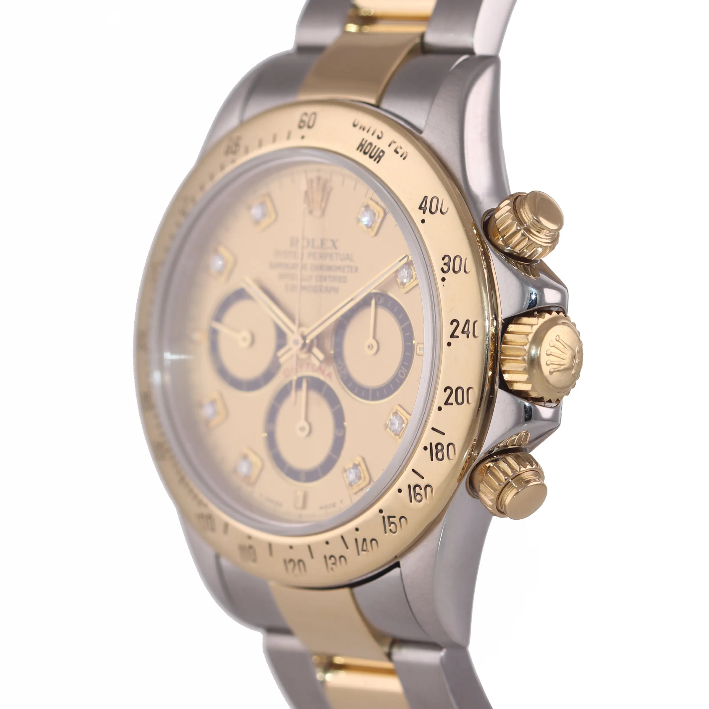 1999 Rolex Daytona Zenith Inverted Diamond Dial 16523 18k Gold Steel SEL Watch
