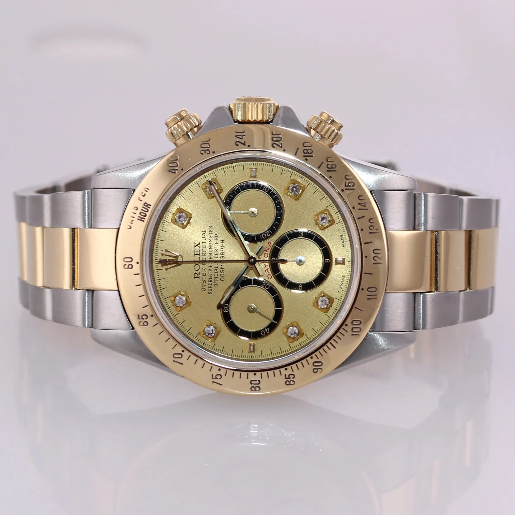 1999 Rolex Daytona Zenith Inverted Diamond Dial 16523 18k Gold Steel SEL Watch