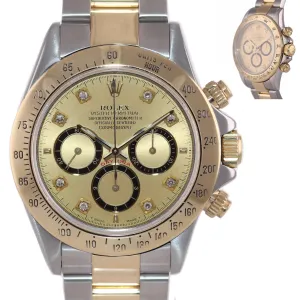 1999 Rolex Daytona Zenith Inverted Diamond Dial 16523 18k Gold Steel SEL Watch