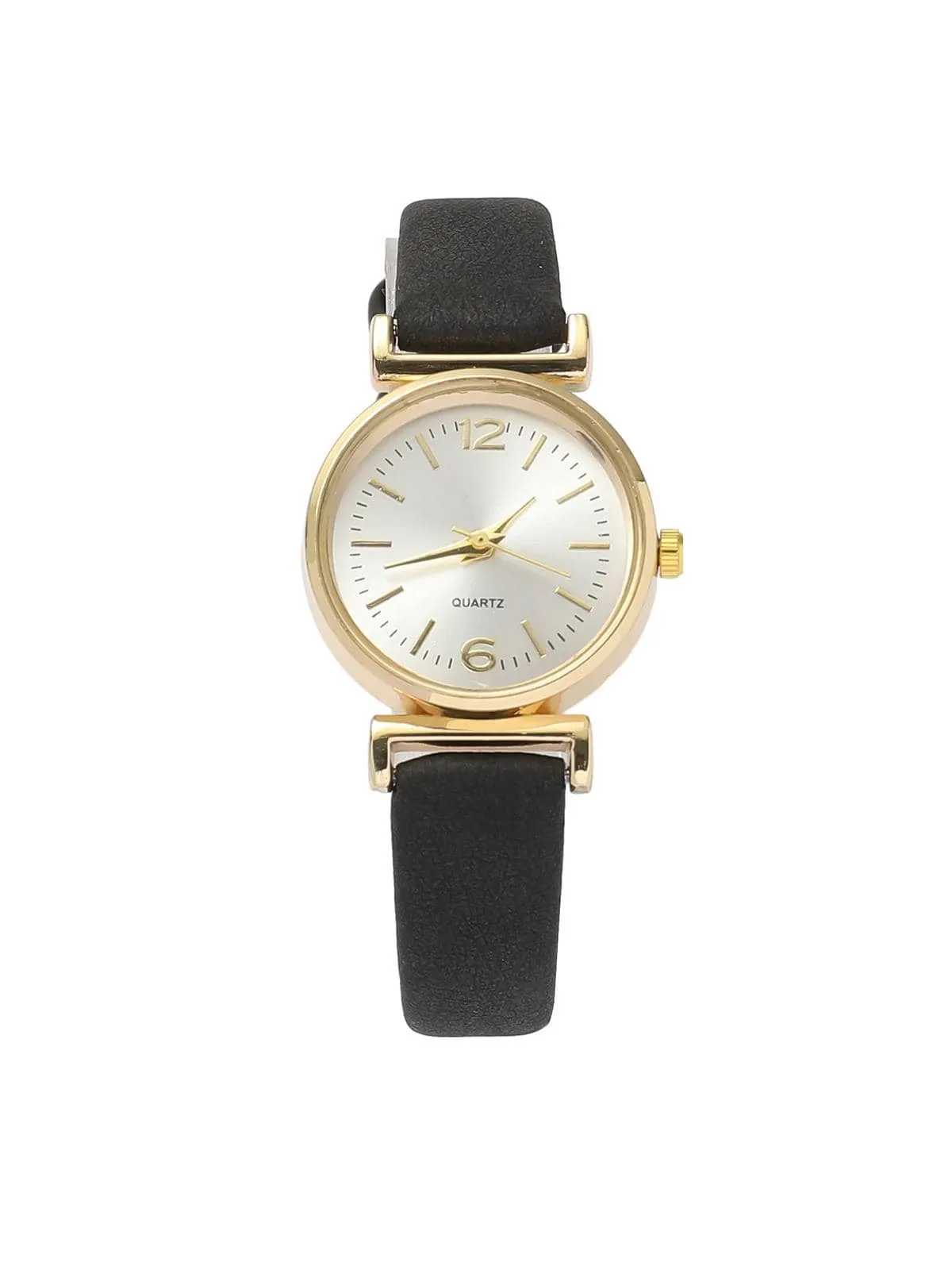 1pc PU Polyurethane Strap Elegant Round Dial Quartz Watch - Black- FD ⚡