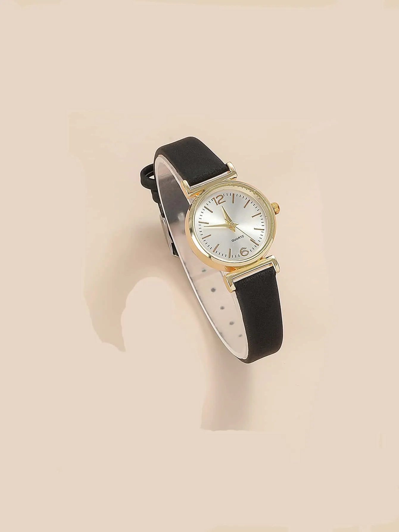 1pc PU Polyurethane Strap Elegant Round Dial Quartz Watch - Black- FD ⚡