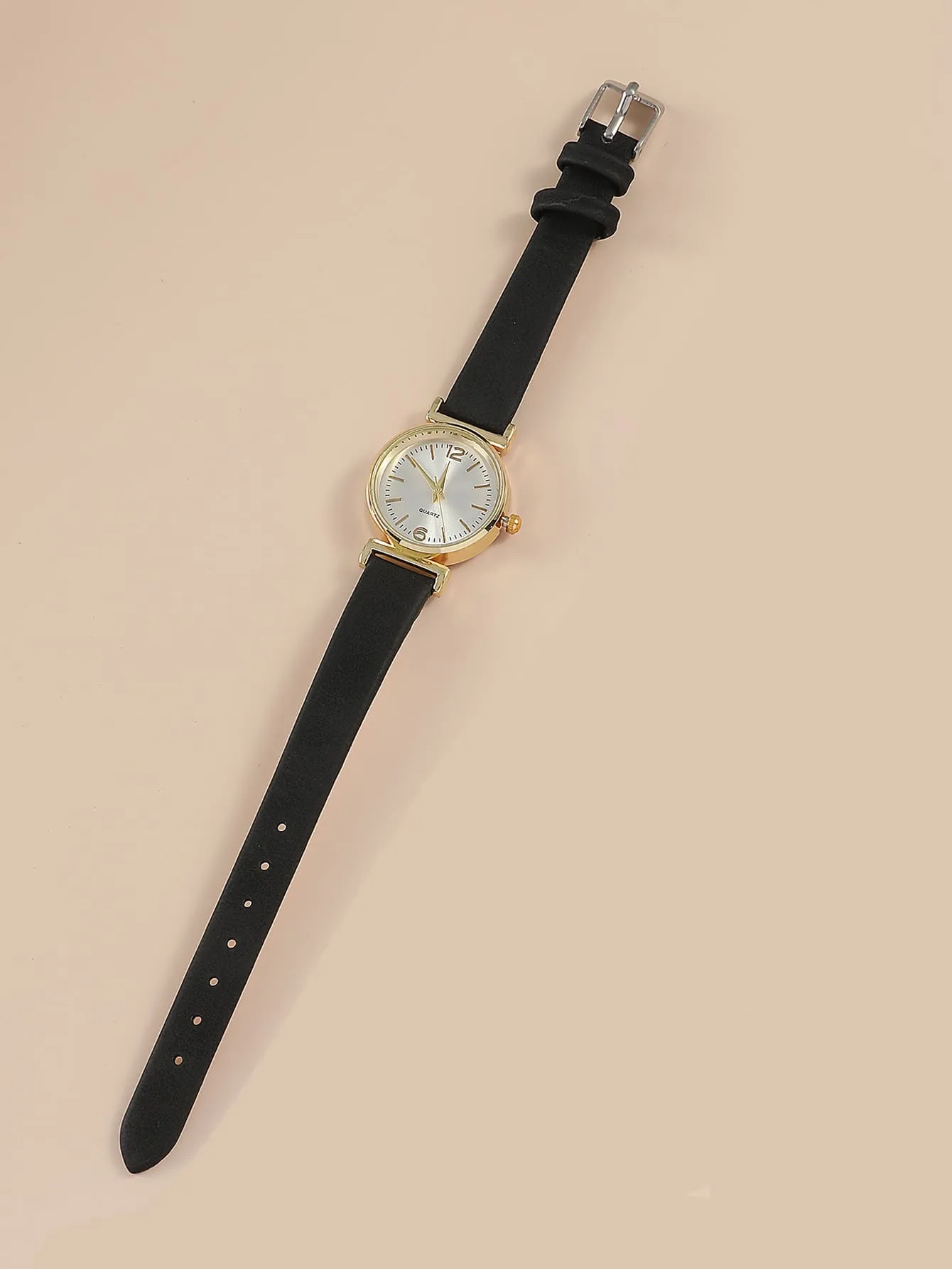 1pc PU Polyurethane Strap Elegant Round Dial Quartz Watch - Black- FD ⚡