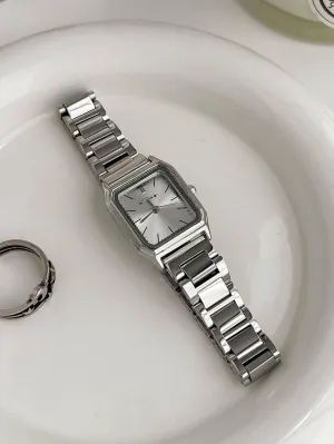 1pc Square Dial Quartz Watch - Silver