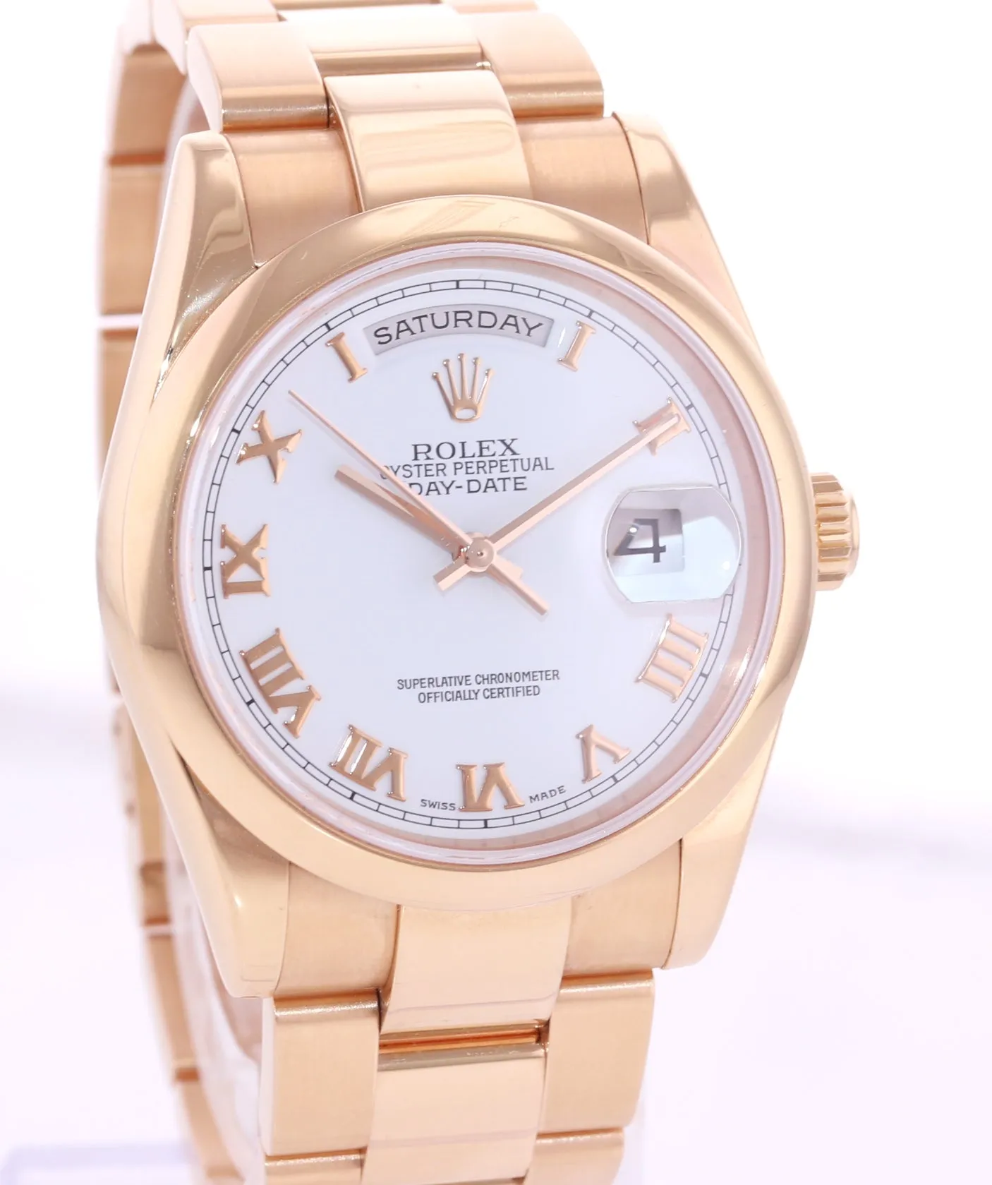 2001 Rolex President Day Date Rose Gold 118205 White Roman Modern Watch Box