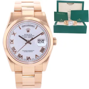 2001 Rolex President Day Date Rose Gold 118205 White Roman Modern Watch Box