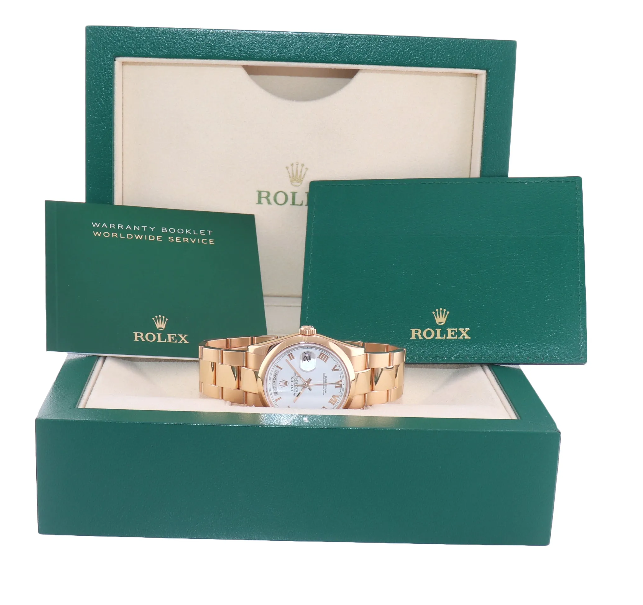 2001 Rolex President Day Date Rose Gold 118205 White Roman Modern Watch Box