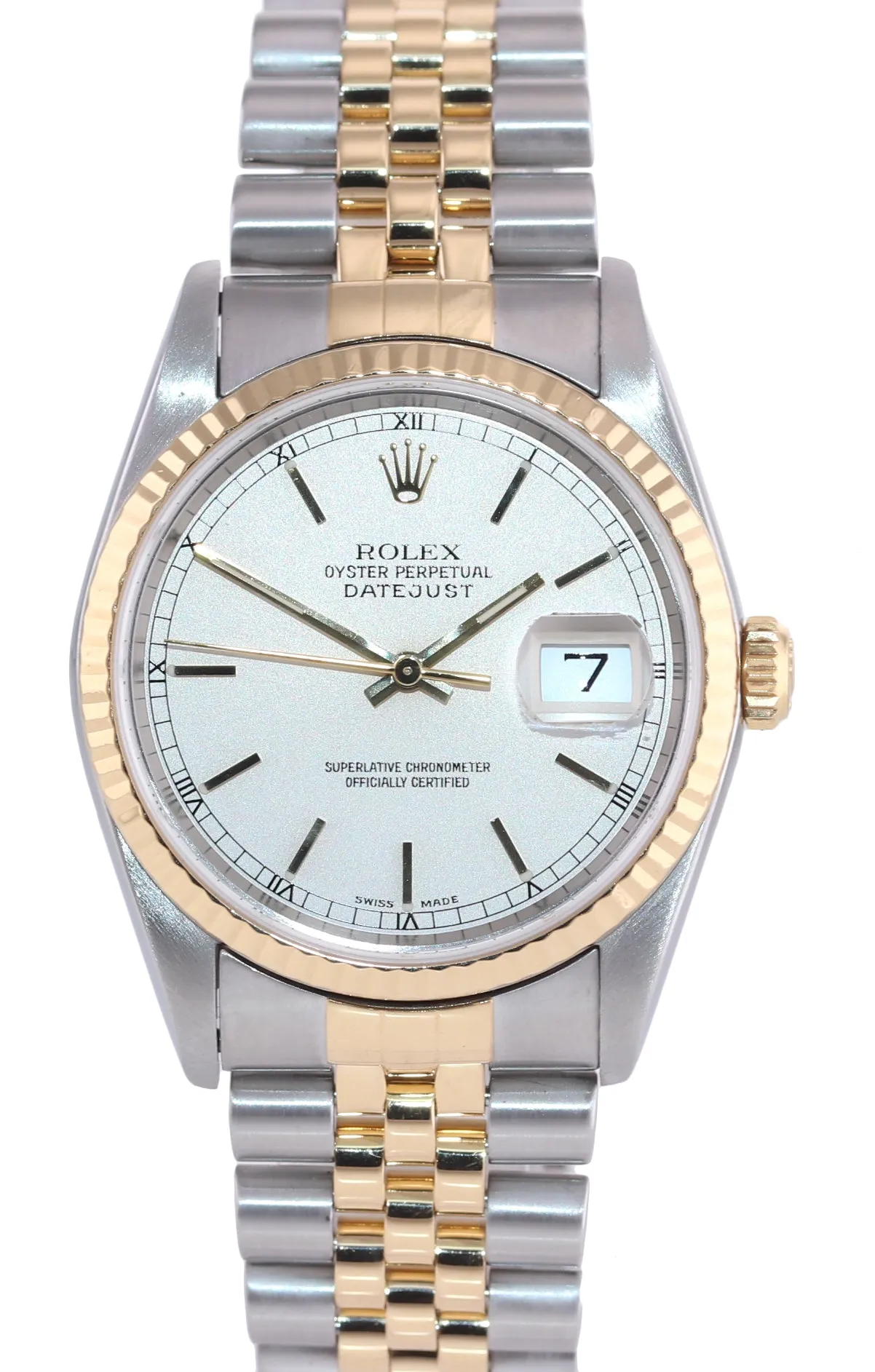 2004 Rolex DateJust 36mm 16233 Two Tone Steel 18k Gold Jubilee Silver Watch