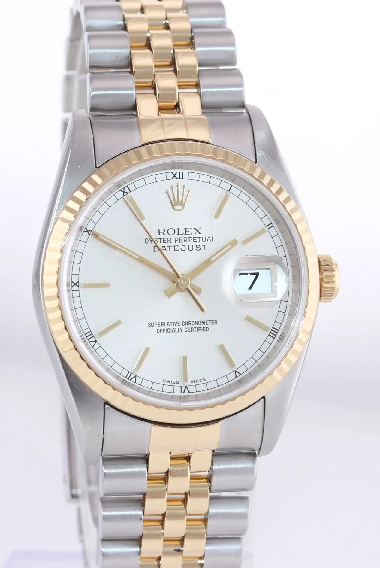 2004 Rolex DateJust 36mm 16233 Two Tone Steel 18k Gold Jubilee Silver Watch