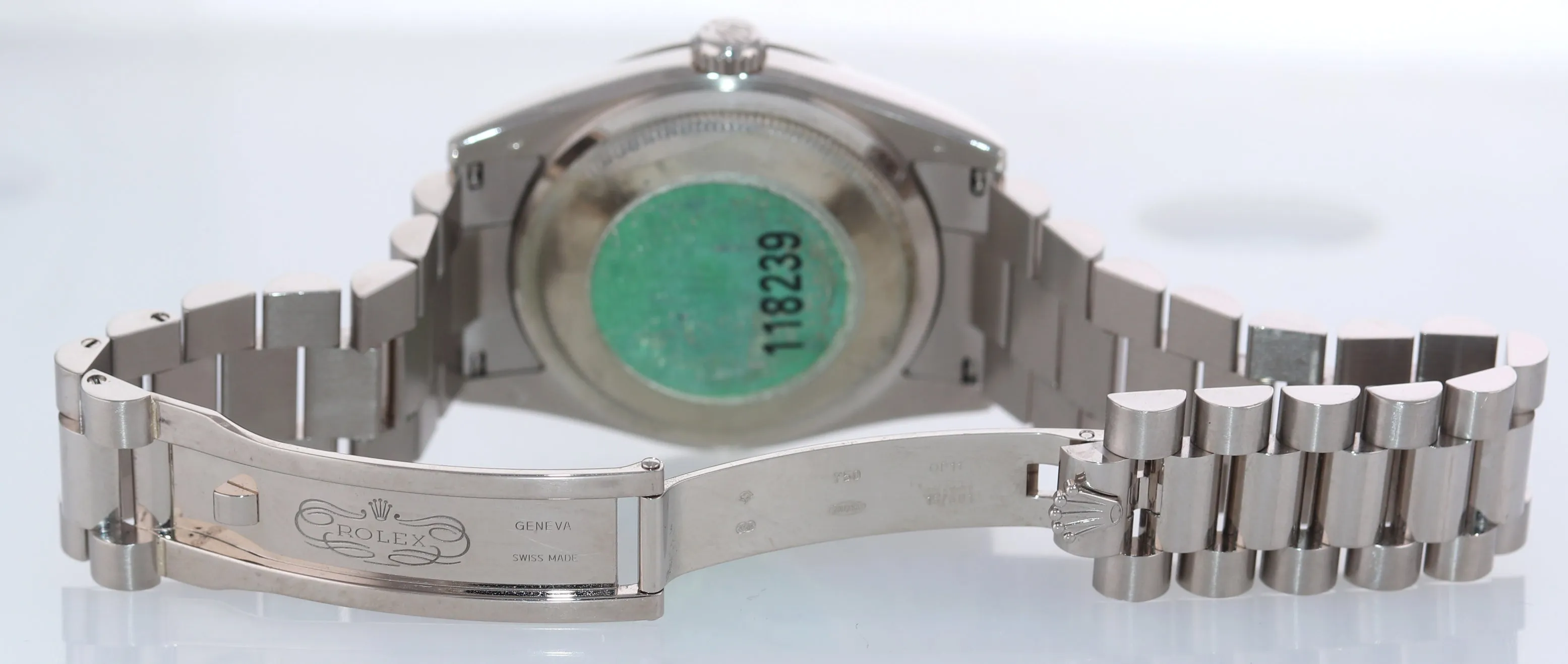 2007 PAPERS Rolex President Day Date 118239 White Gold Blue Wave Arabic Watch