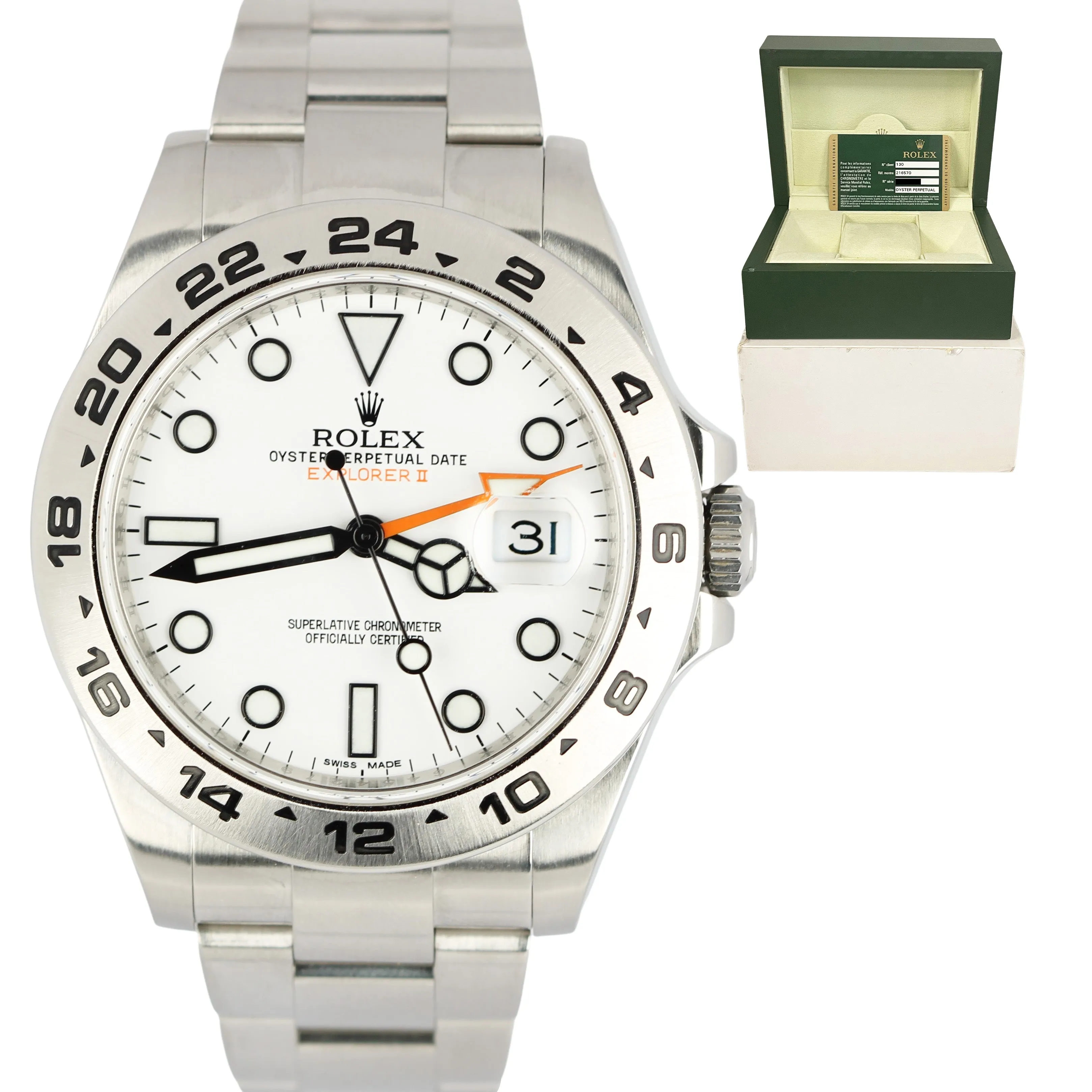 2011 Rolex Explorer II Orange POLAR WHITE 42mm GMT 216570 Watch Box & Papers