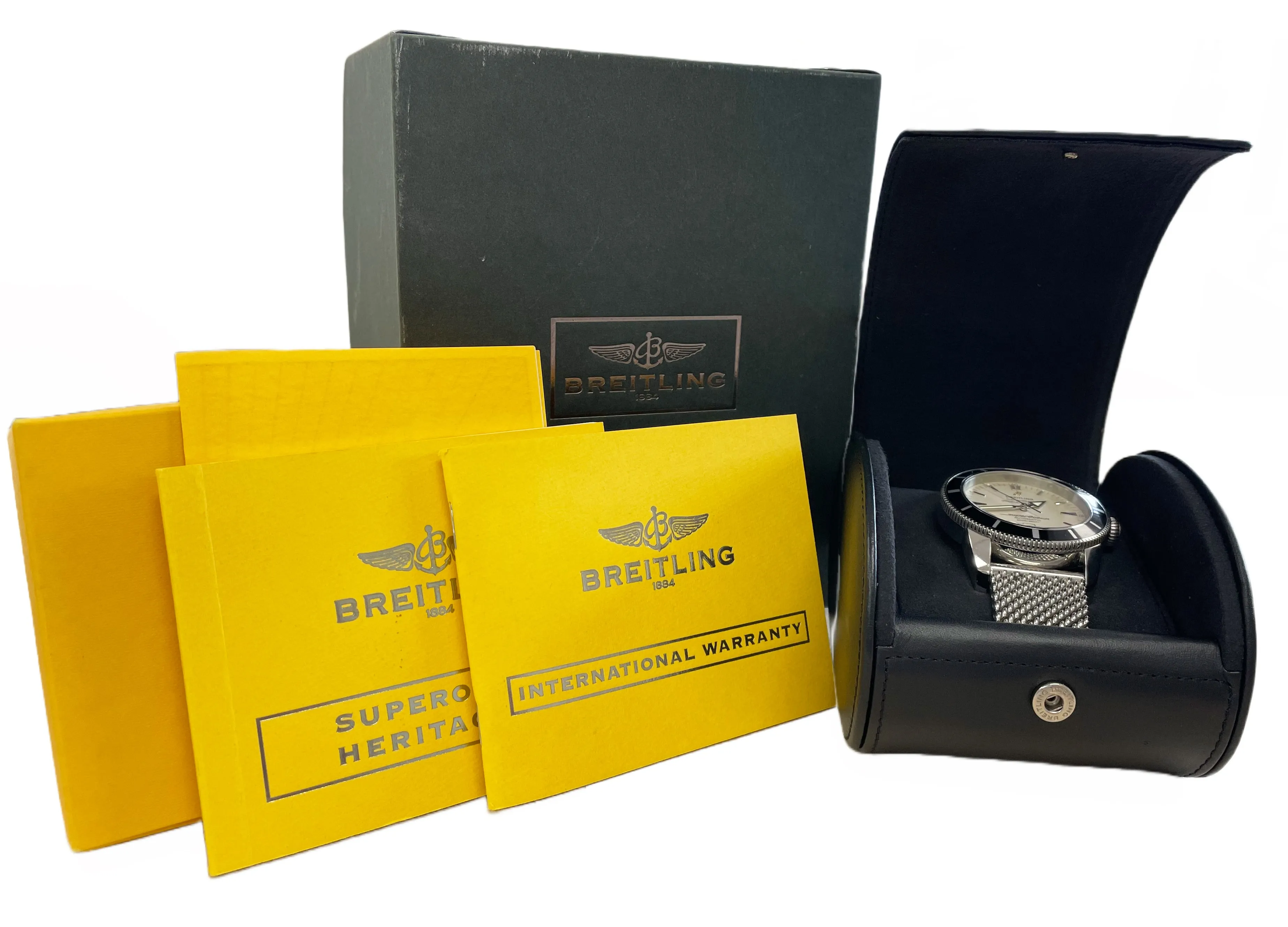 2012 Men's Breitling SuperOcean Heritage 46 A17320 Black White 46mm Mesh Watch